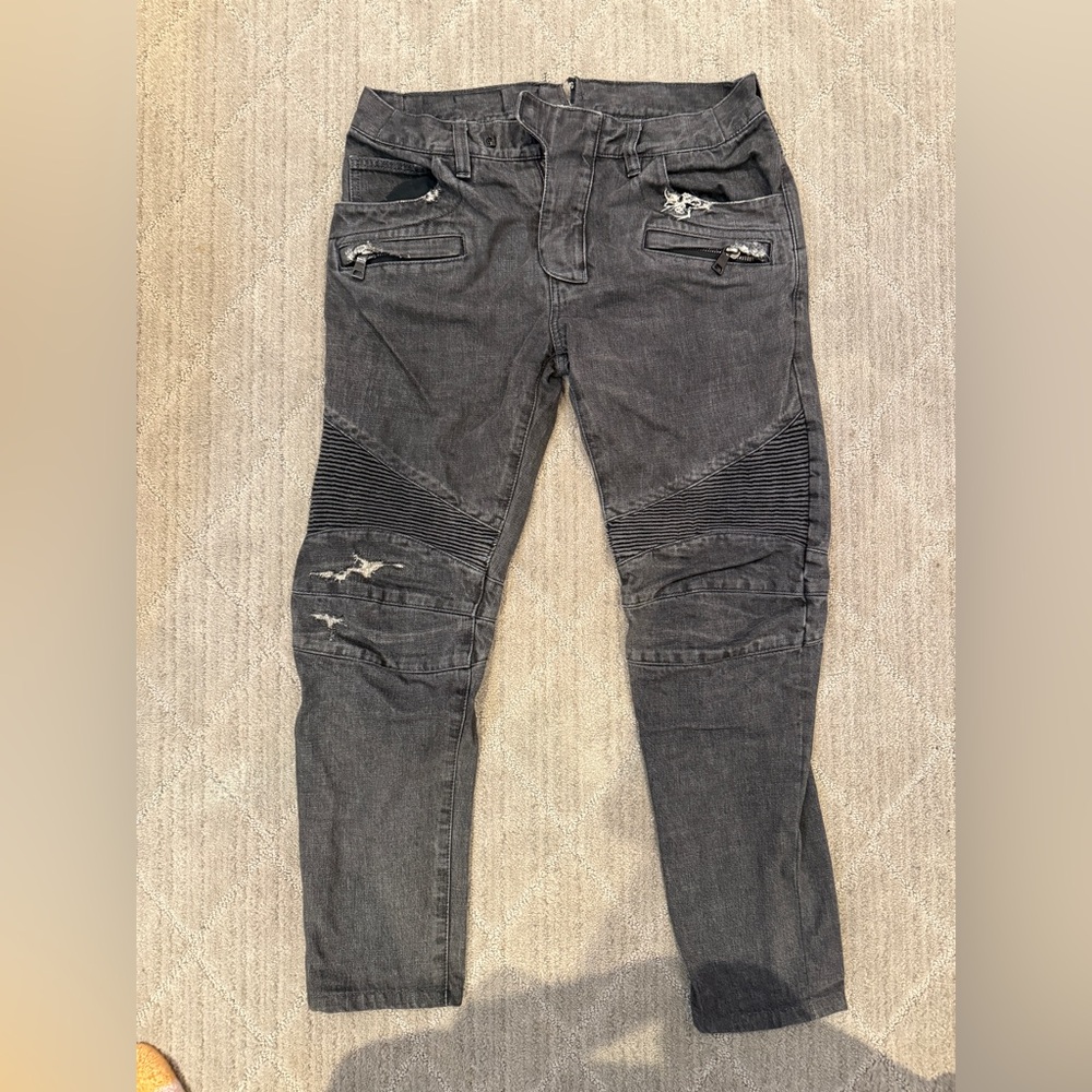 Balmain Stretch Denim Biker Jeans